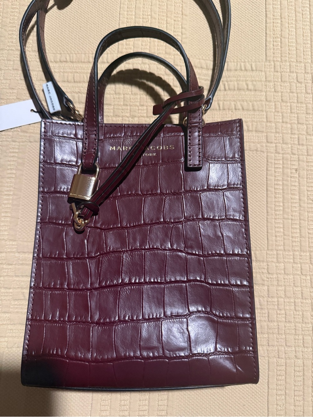 MARC JACOBS Mini Croc Embossed Leather Tote  SYRAH  MSRP $350 NWT